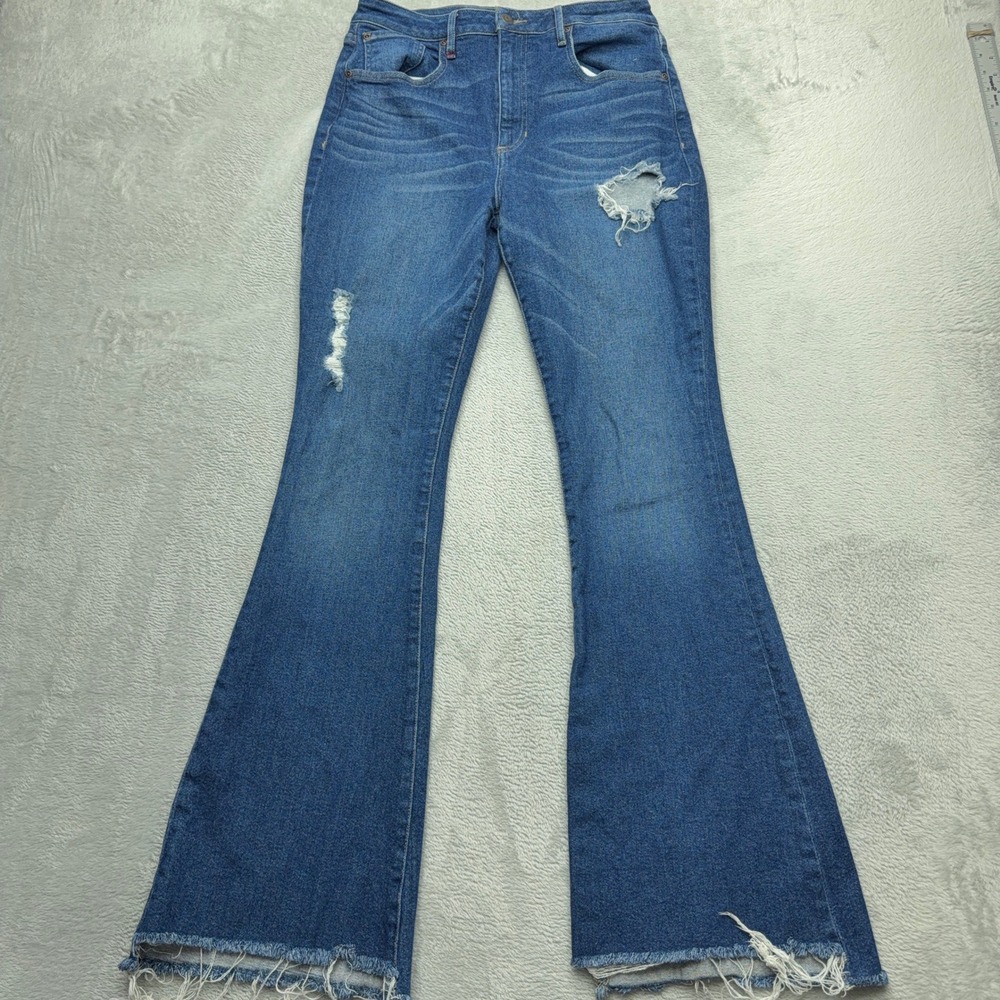 Idyllwind Jeans Womens 12 Blue Flare Distressed High Rise Frayed Hem Denim